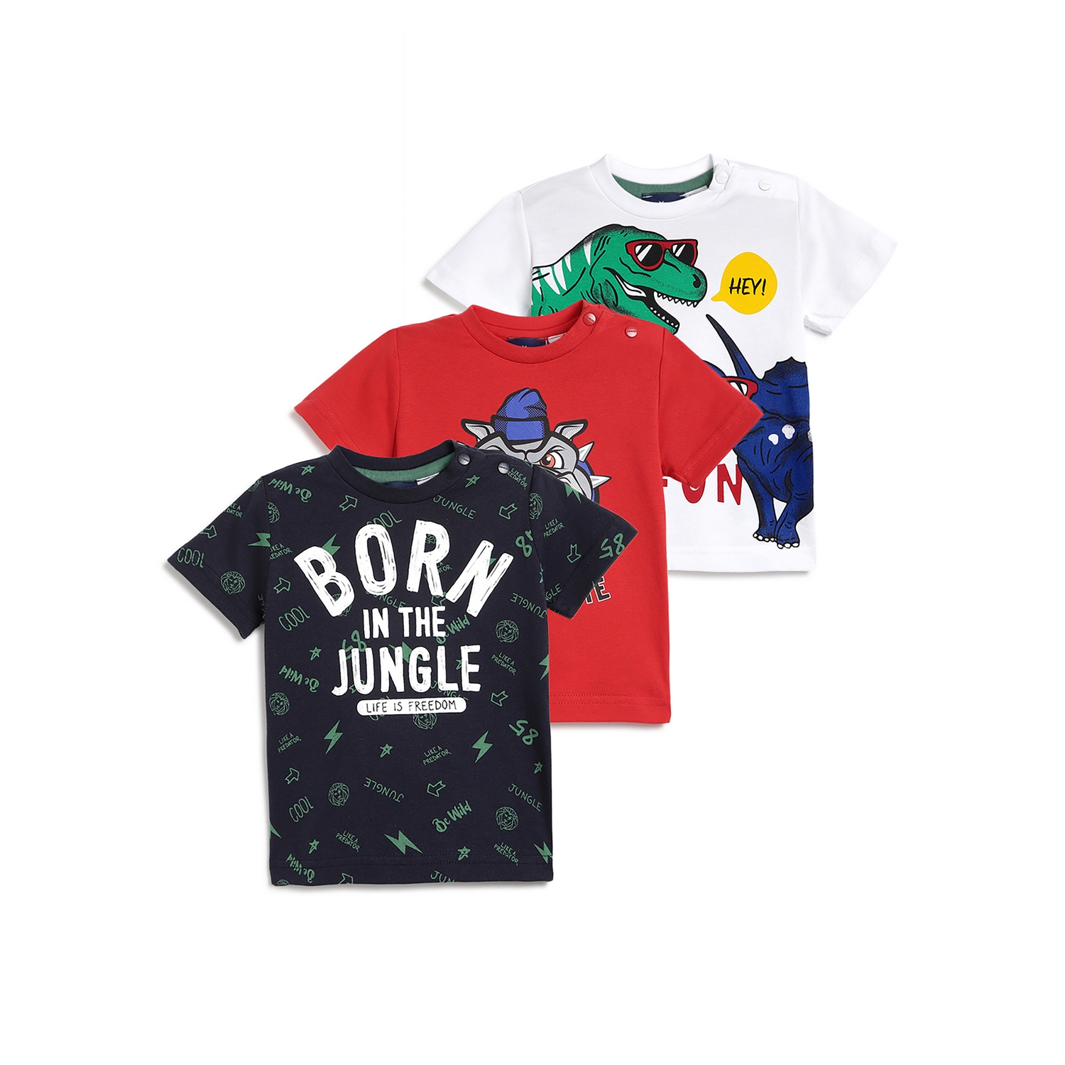 Boys Typography Printed T-shirt (Pack of 3)-Red